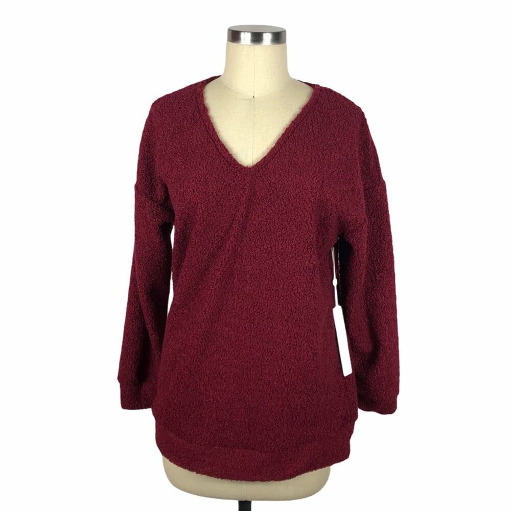 CASLON Red Faux‎ Shearling Teddy Sweater S NWT Small Textured Warmth Cozy
